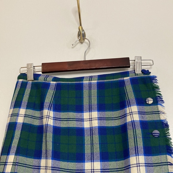 Vintage Kilt Womens Small Blue White Green Tartan Plaid Pleated Short Skirt - Picture 3 of 11